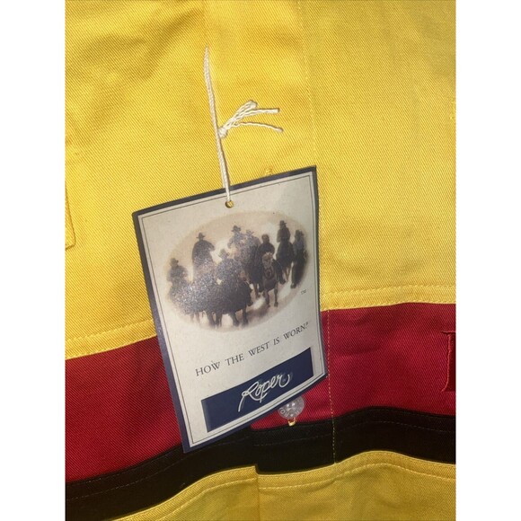 Roper Western Shirt Cowboy Large Yellow Red Vintage 90s Embroidered Striped - Picture 13 of 16